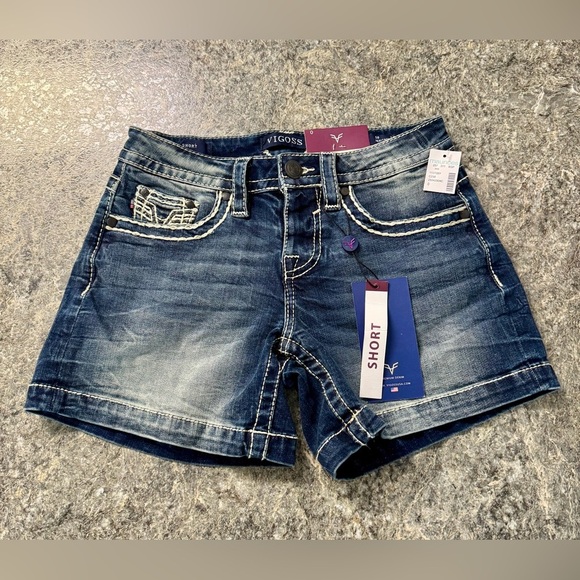 Vigoss Dark Blue Denim Shorts with White Stitching - Picture 1 of 3